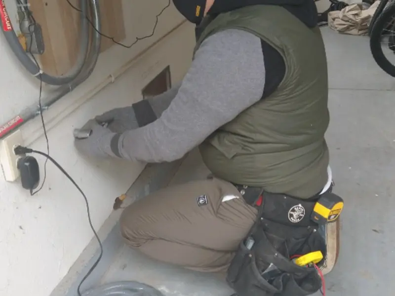 Electrician performing outlet wiring in a Lucas Valley-Marinwood garage